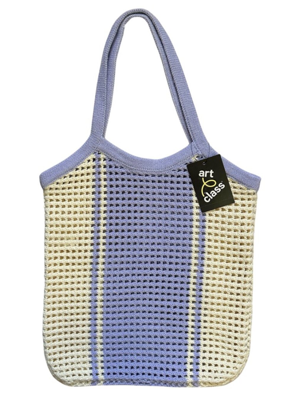 Art Class Girls Knit Tote Bag Purple Cream Summer Beach Vacation Chic